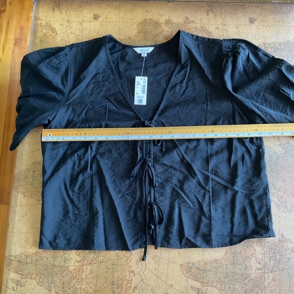 Reitmans Black Puff Sleeve Tie-Front Blouse NWT - Picture 5 of 7